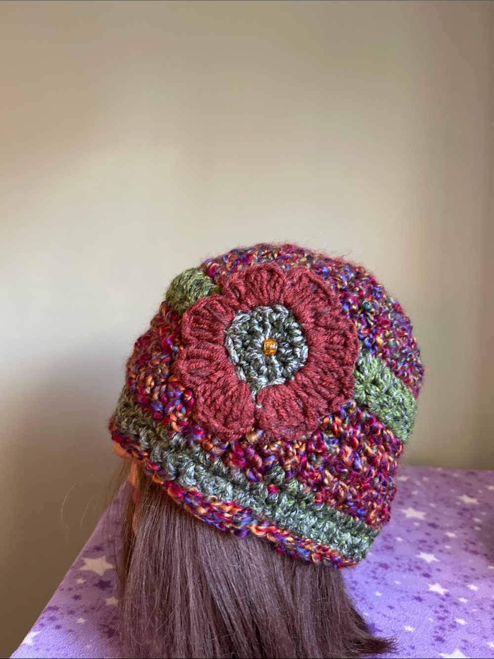 Multicolor Crochet Beanie with medium soft kinky acrylic new
